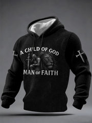 Men's A Child Of God A Man Of Faith Print Casual Checkered Hoodie