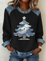 Women's Christmas Pattern Patchwork Art Sweatshirt